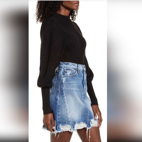 Leith Crewneck Balloon Sleeve Sweater Black XS - Picture 3 of 13